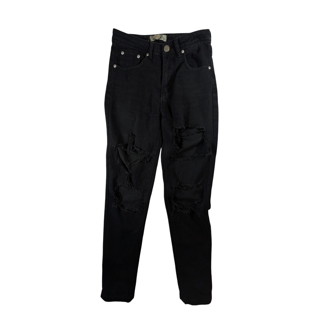 Boohoo Denim Womens Black Distressed Ripped High Waisted Skinny Jeans Size US 8